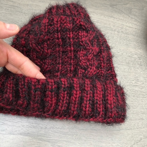 Burgundy Red Hand Knit Hat /Cap Style hat elasticity with soft lining - Picture 4 of 7